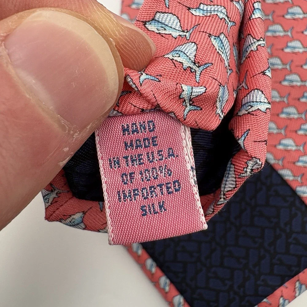 Vineyard Vines Tie Mens Pink Sailfish Marlin Swordfish 100% Silk USA Made